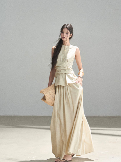 "The Last Falling Leaf" Milk Tea Lyocell Two-Piece Skirt Set