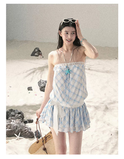 "Breeze Upon the Waves" Ice Crystal Blue Off-Shoulder Diamond Quilted Mini Dress