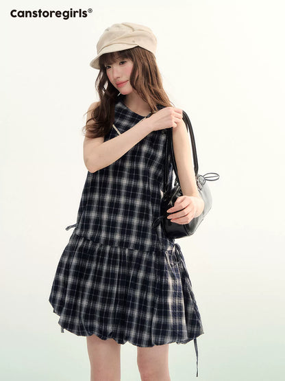 Blue Plaid Bubble Hem Dress  LL2026089