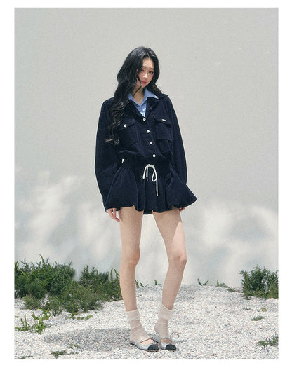 “Brewer Academy” Corduroy Bubble Hem Mini Dress
