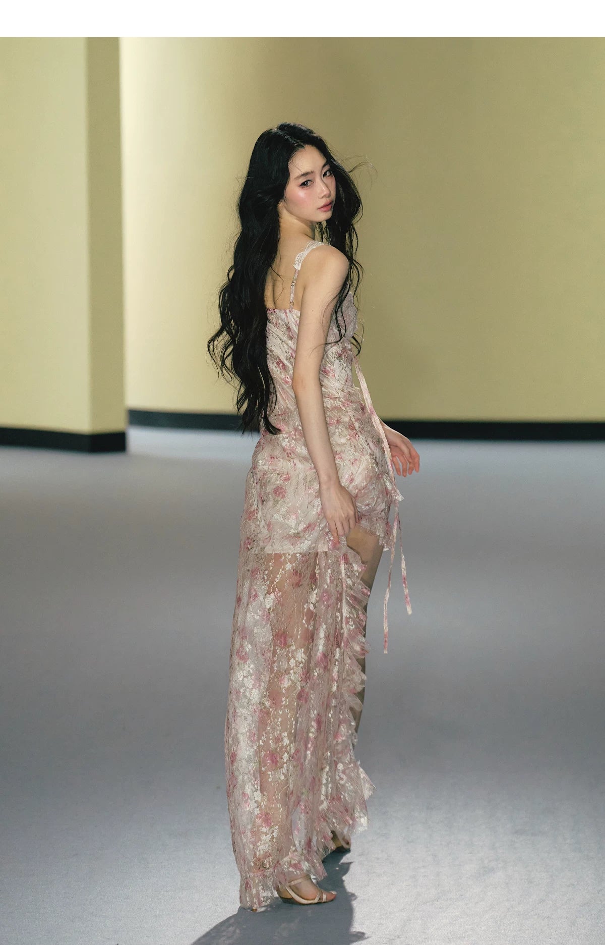"Blush Mirage" Floral Lace Slip Maxi Dress