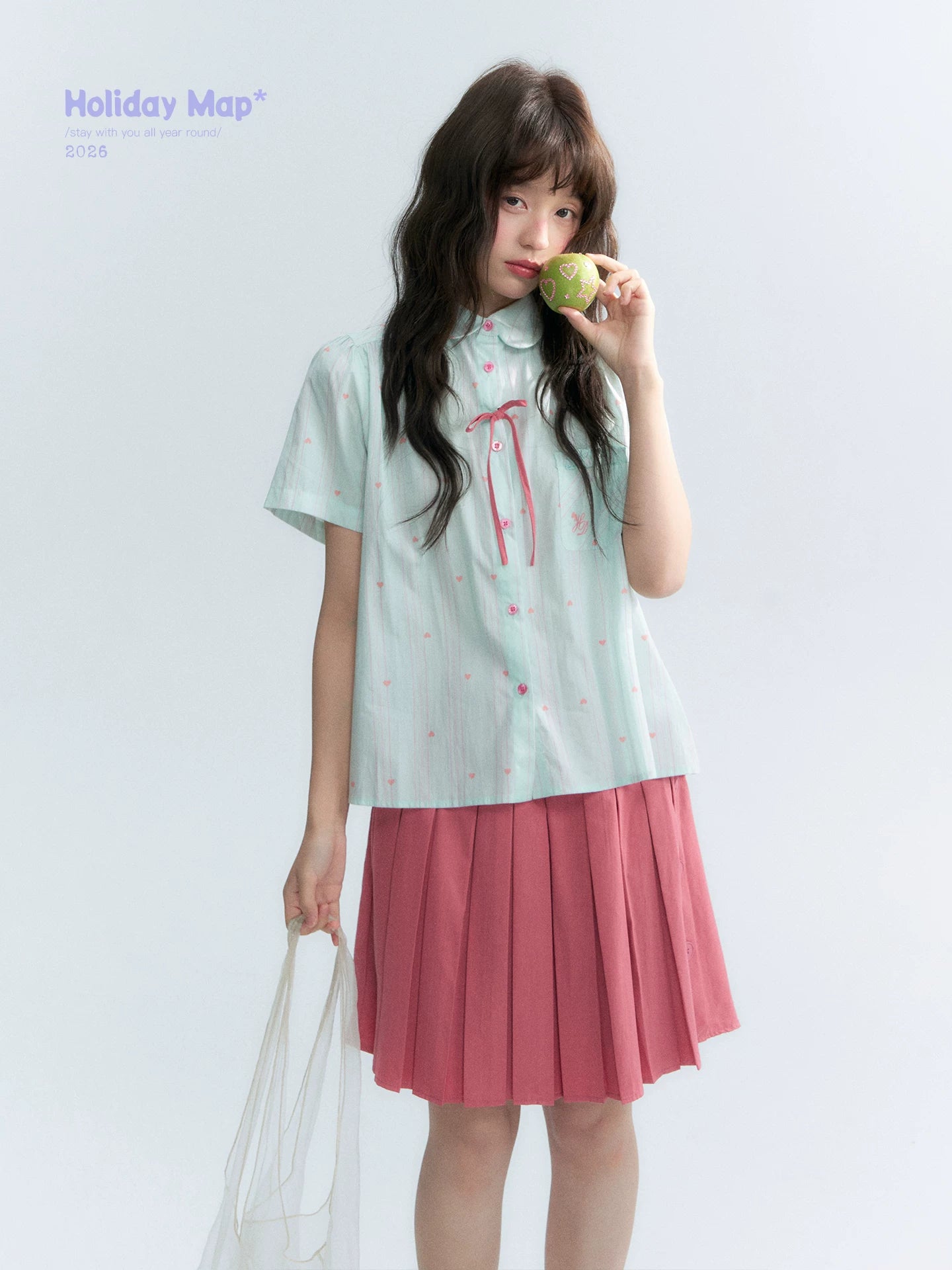 "Summer Sweetheart" Heart Stripe Blouse & Pleated Skirt Set