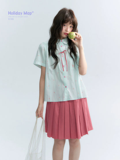 "Summer Sweetheart" Heart Stripe Blouse & Pleated Skirt Set