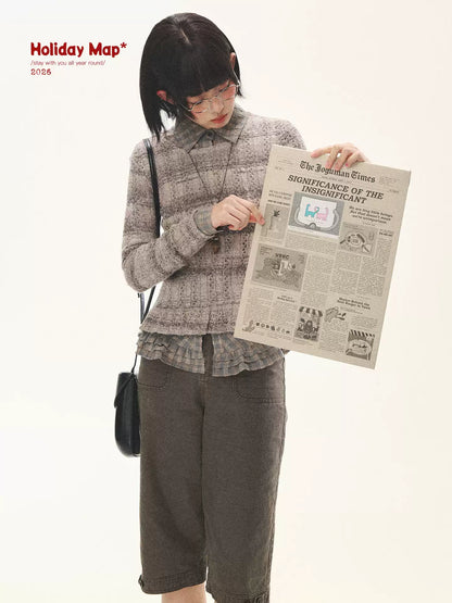 "Sandalwood Violet" Purple Mist Open-Knit Peplum Sweater