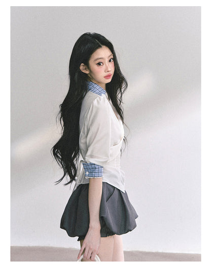 少也眼 "Siren Trainee" French-Inspired V-Neck Summer Blouse