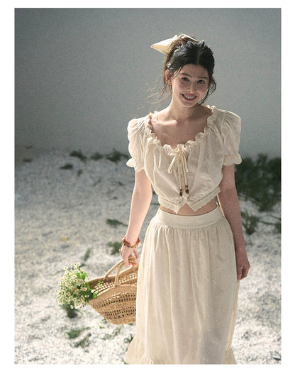 “Fallen Into the Garden” Dutch Cream Two-Piece Skirt Set 5635432