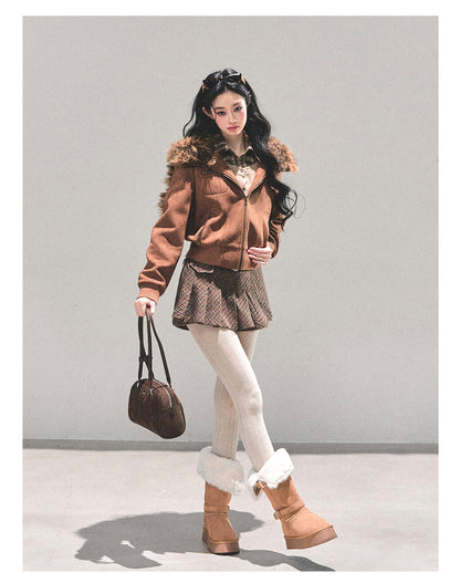 少也眼 “Drifting Dusk” Faux Fur-Collar Winter Jacket 6556565