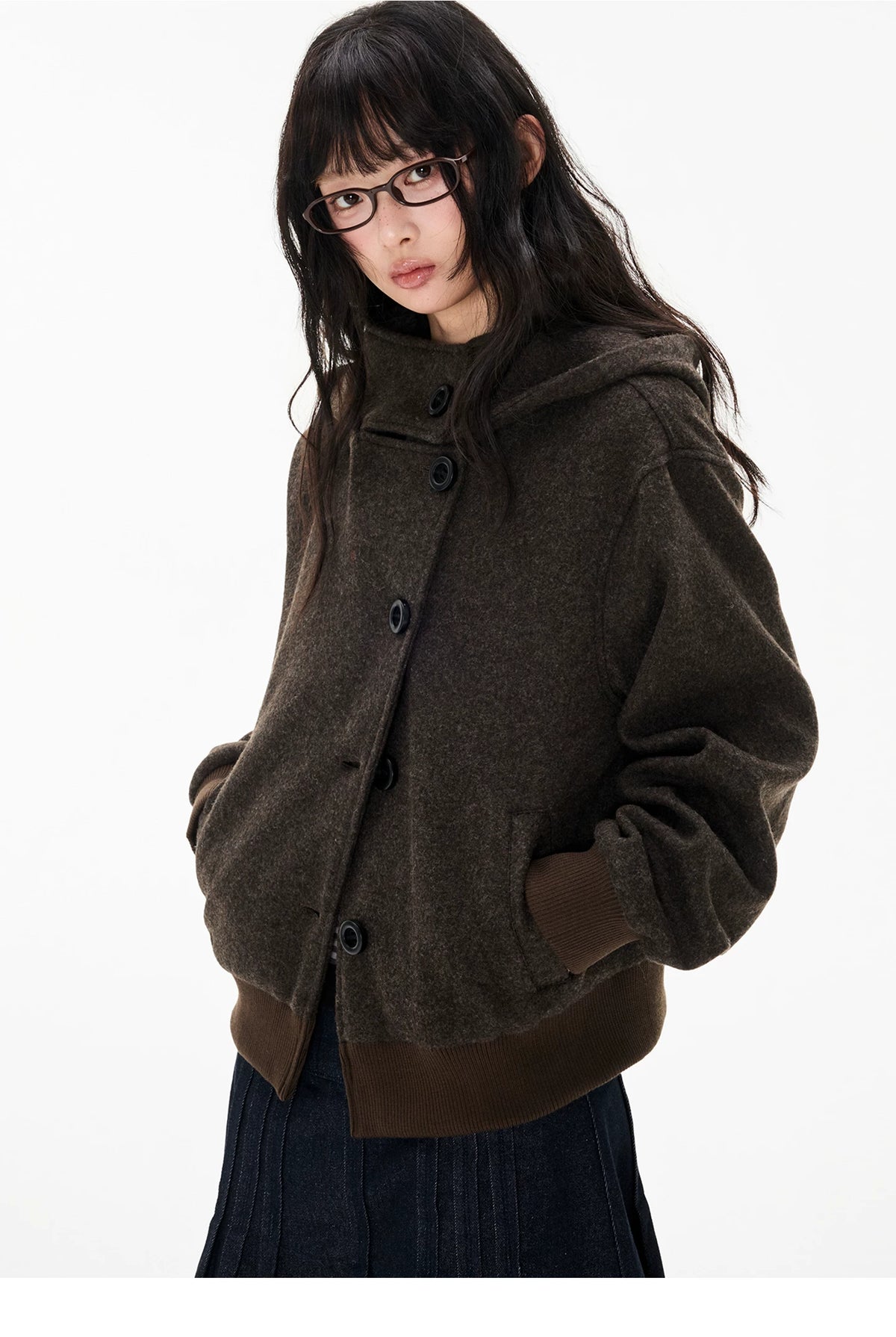 EZEK | Preppy Hooded Wool Blend Jacket with Button Front