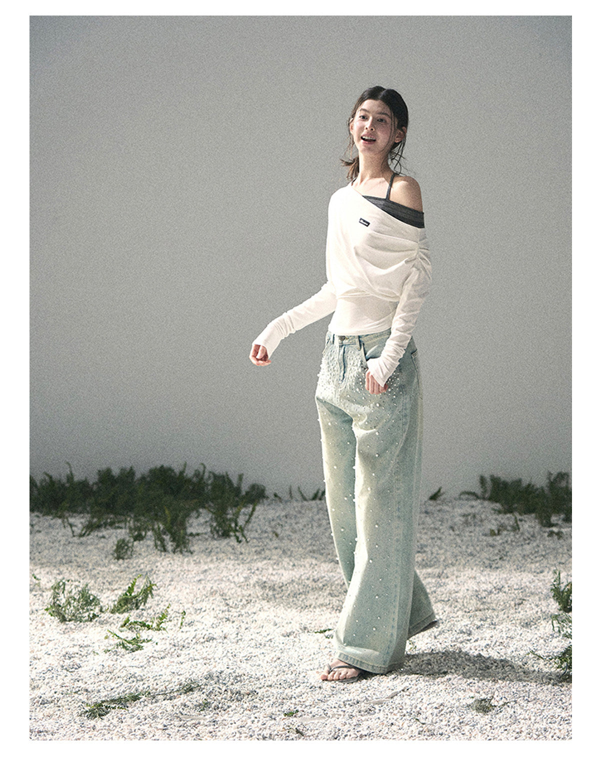 “Moonlit Monologue” Layered Off-Shoulder Halter Top