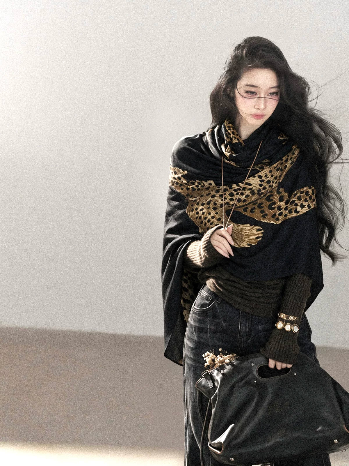 AOMALM - Korean-Style Leopard Print Shawl Scarf