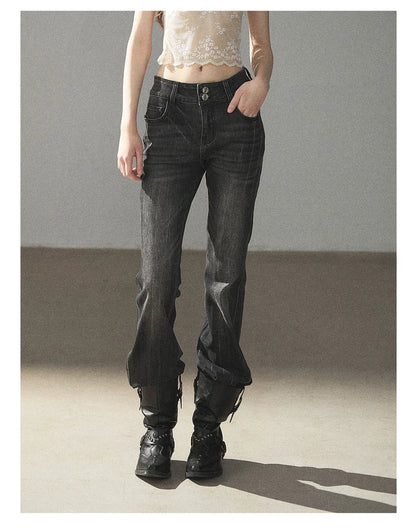 AOMALM - “Her Shoreline” American Vintage Slim Flare Jeans (Rock Black / Vintage Blue)