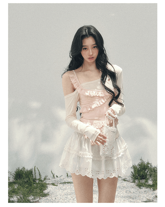 “Sugar Frosted Tenderness” Off-Shoulder Ruched Tee