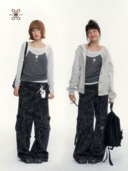 Camouflage Washed Wide-Leg Utility Pants