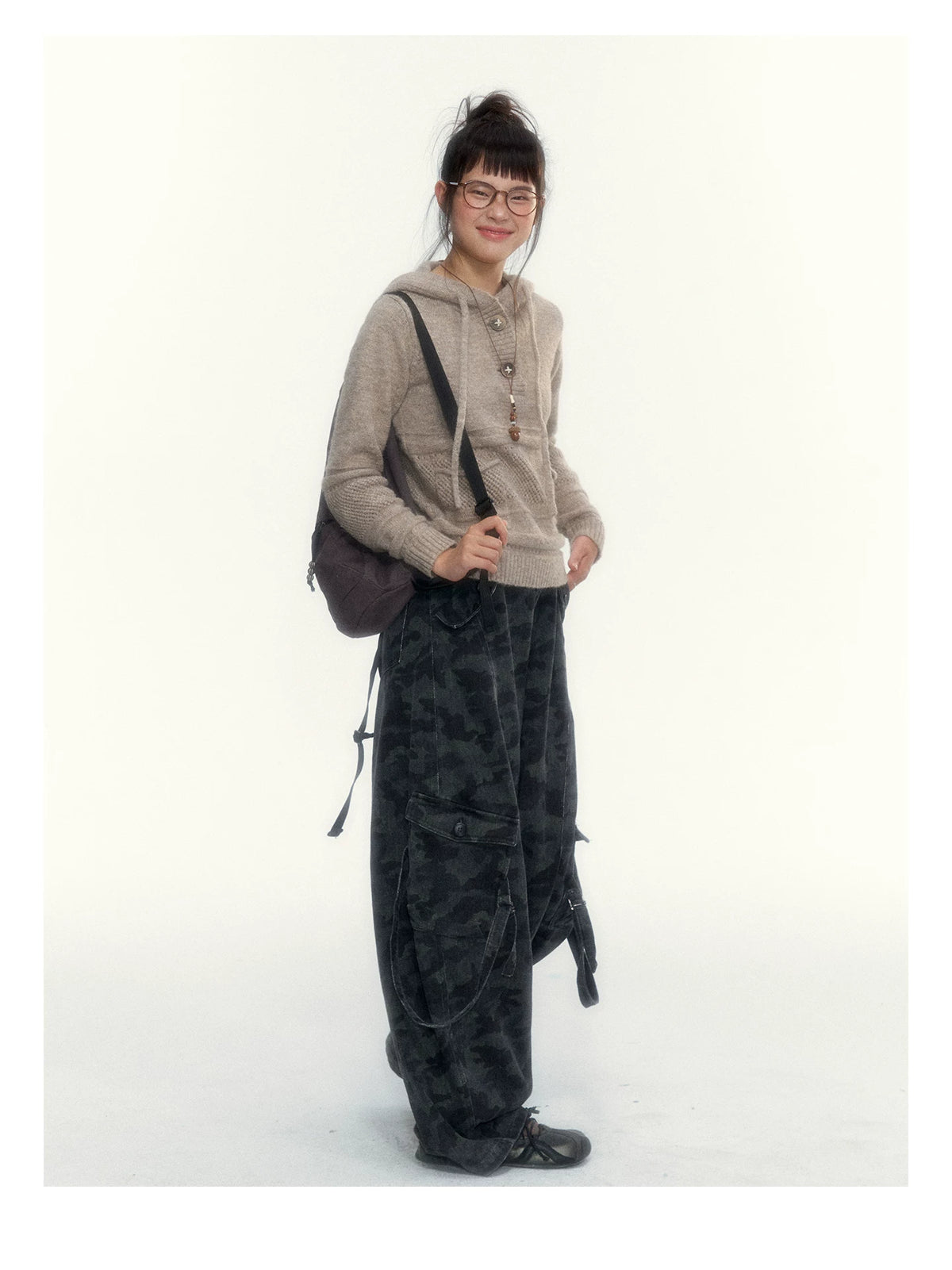 Camouflage Washed Wide-Leg Utility Pants