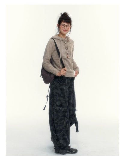 Camouflage Washed Wide-Leg Utility Pants