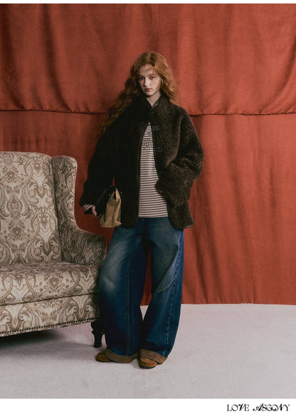 ASGONY - Brown Reversible Suede & Faux Shearling Jacket