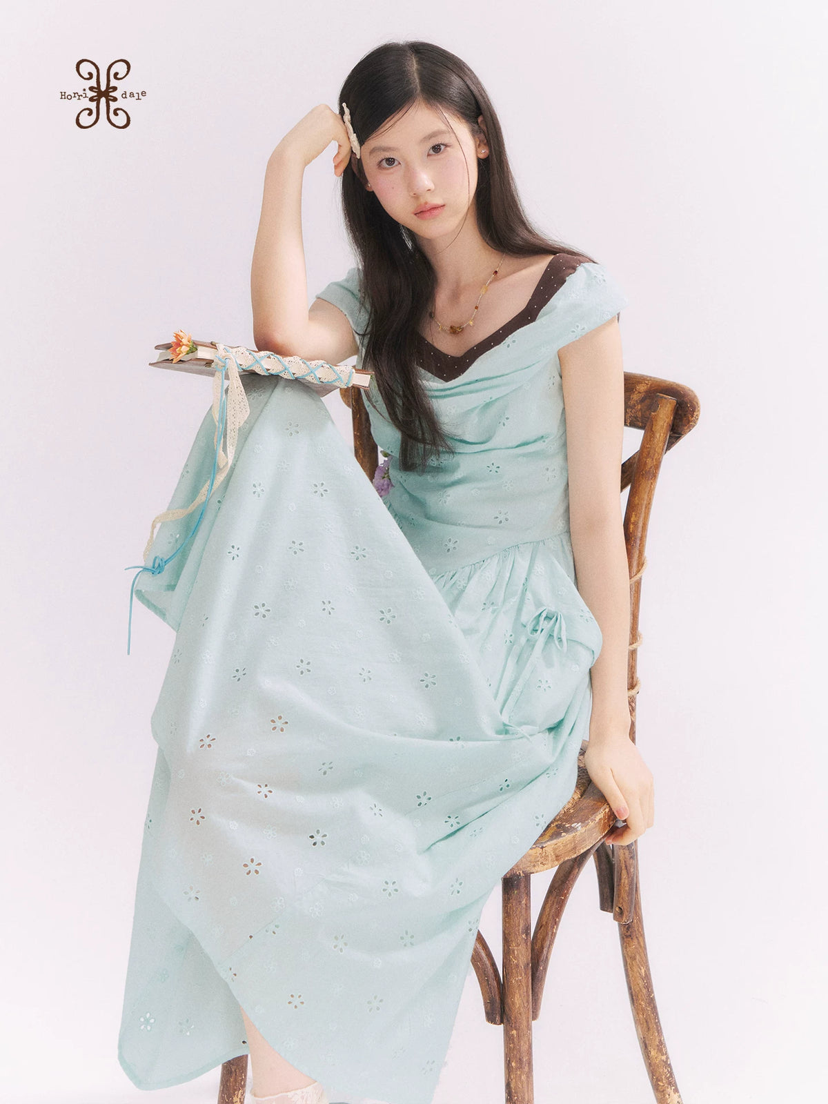 “Heartfelt Rendezvous” Mint Green French Embroidered Cutout Dress
