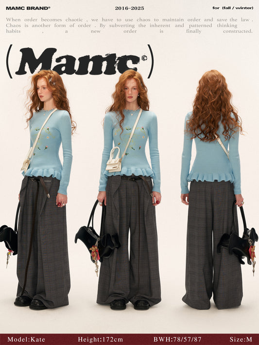 MAMC - Floral Embroidered Knit Sweater (Sky Blue)