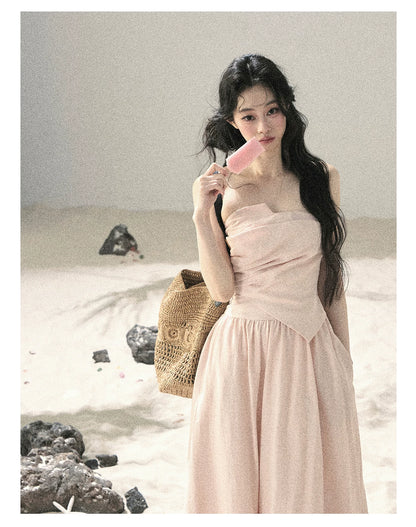 "Blushing Sunset Clouds" Ballet Pink Strapless Maxi Dress