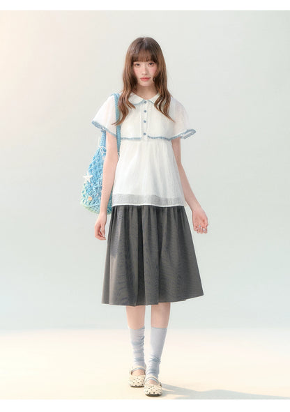 "Cloudside Letter" White Cape Collar Babydoll Blouse LL2026218