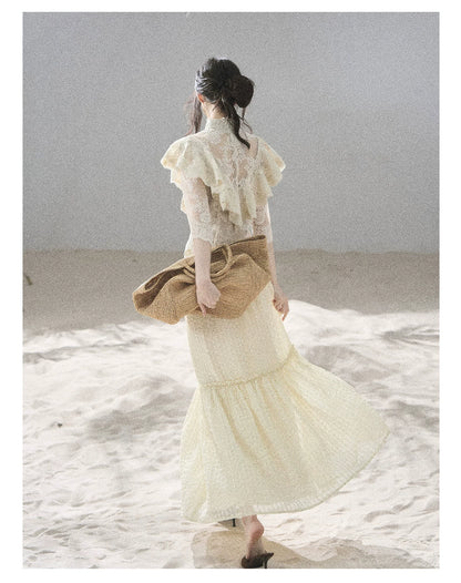 "Translucent Bloom" Dutch Cheese Lace Cropped Top