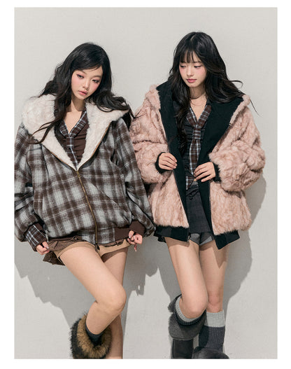 少也眼 “Pride & Prejudice” Reversible Oversize Jacket – Black & Blue Plaid
