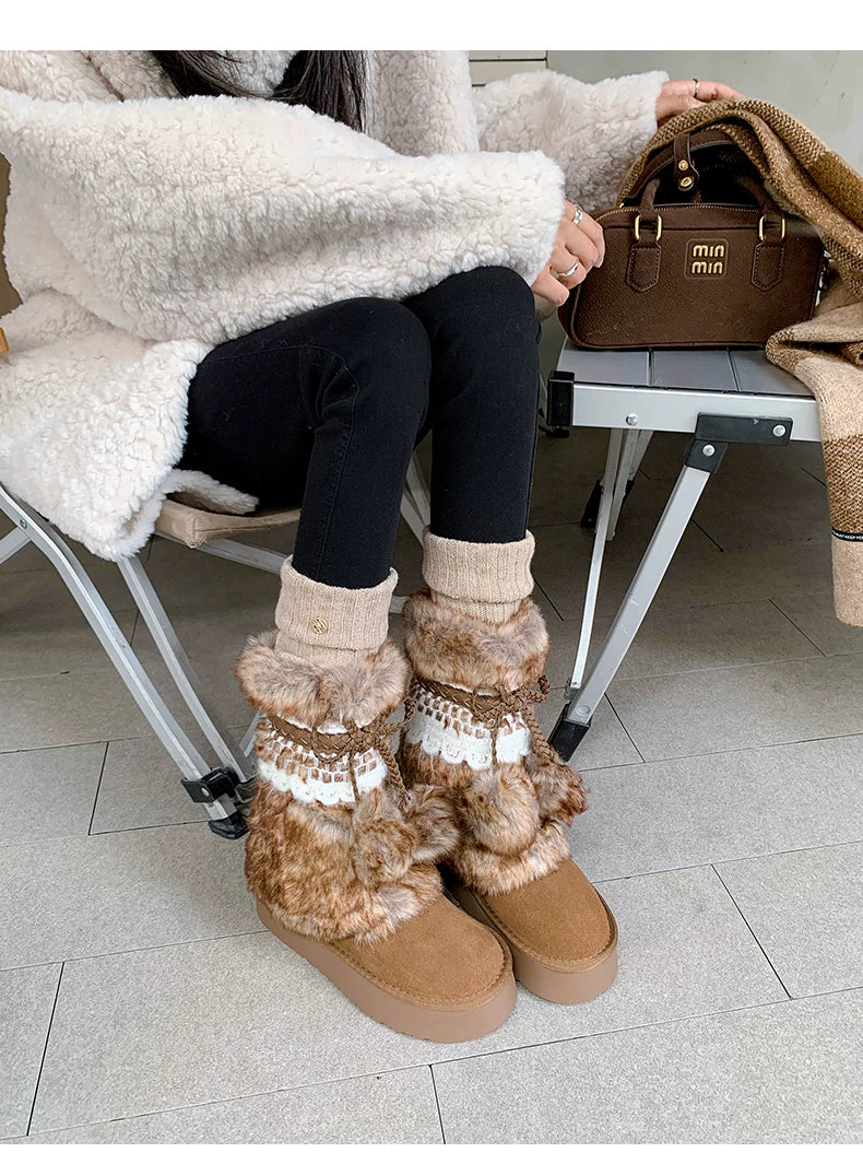 Earl Cat Platform Mid-Calf Snow Boots (Grey / Brown)