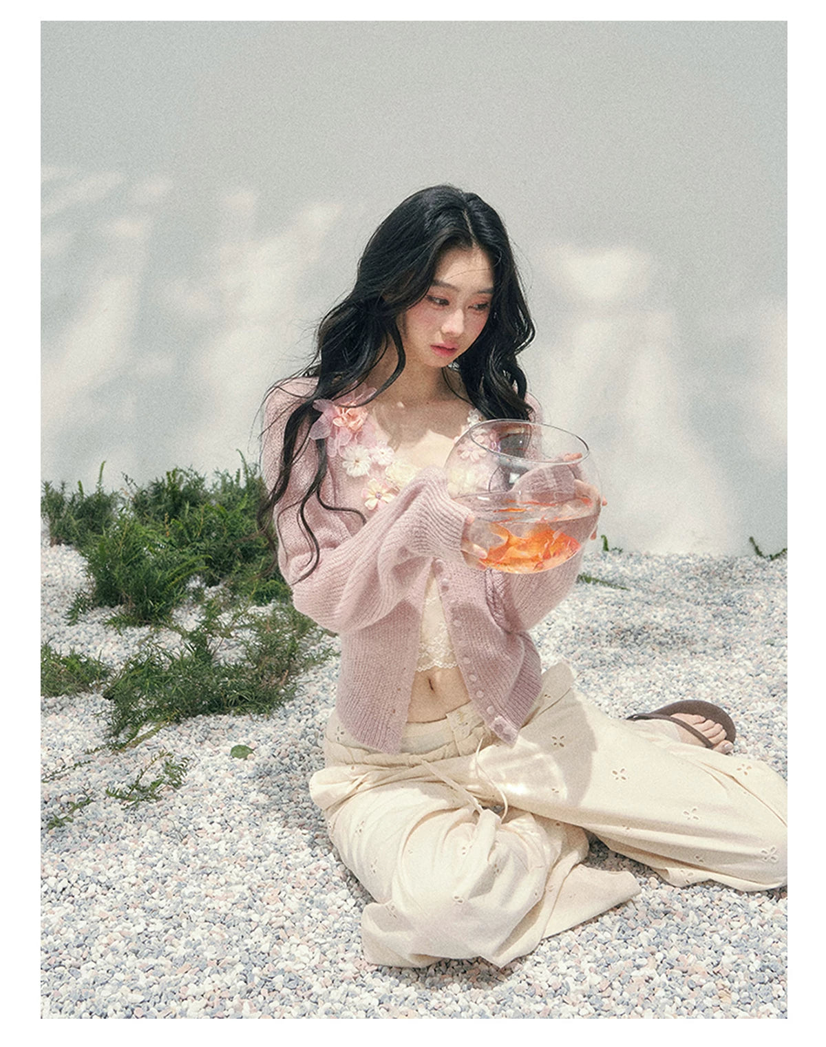 "Translucent Skin" Cream Apricot Lace Camisole Top 455335