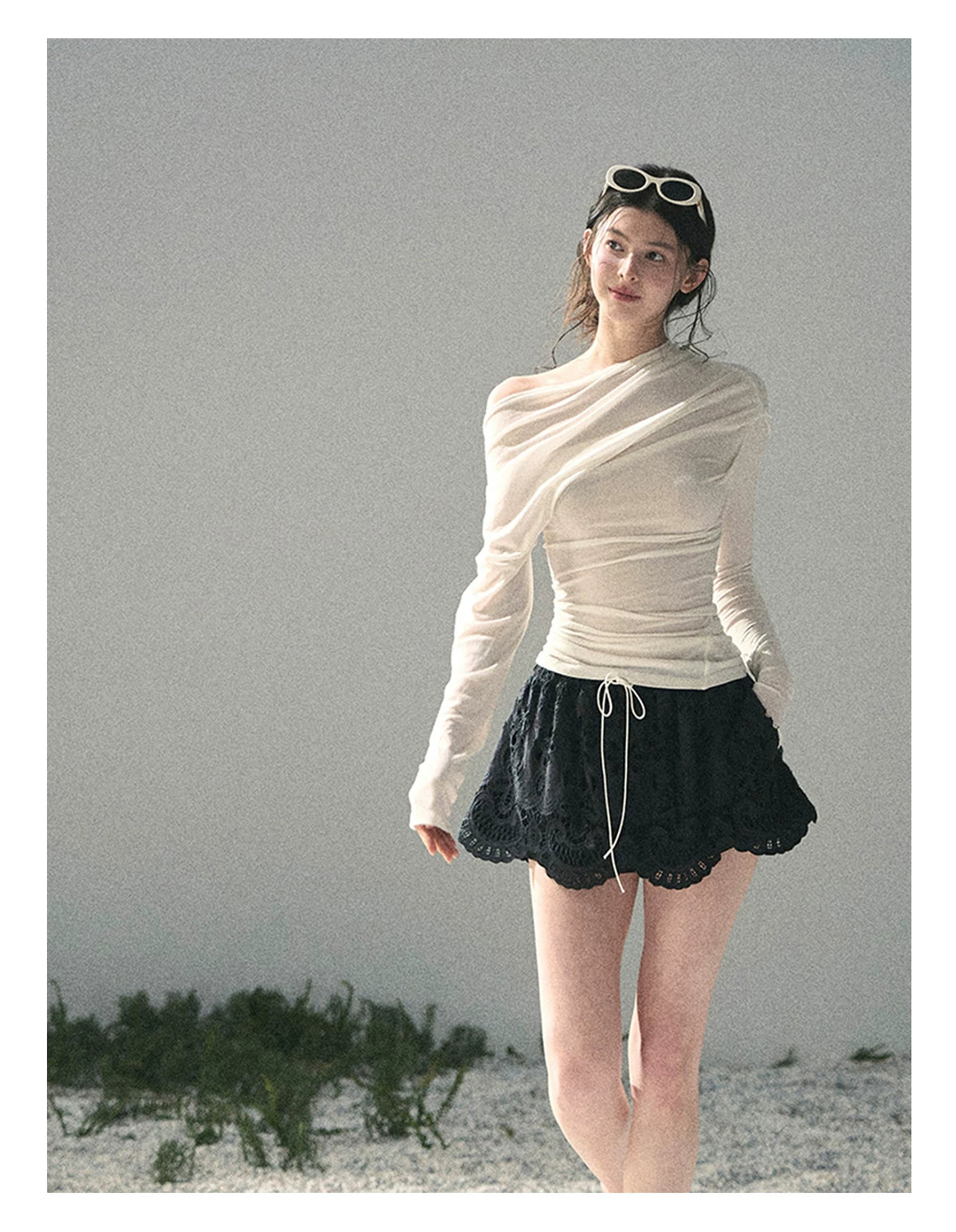 “Where Shadow Walks Beside Light” Milk Apricot Asymmetrical Top