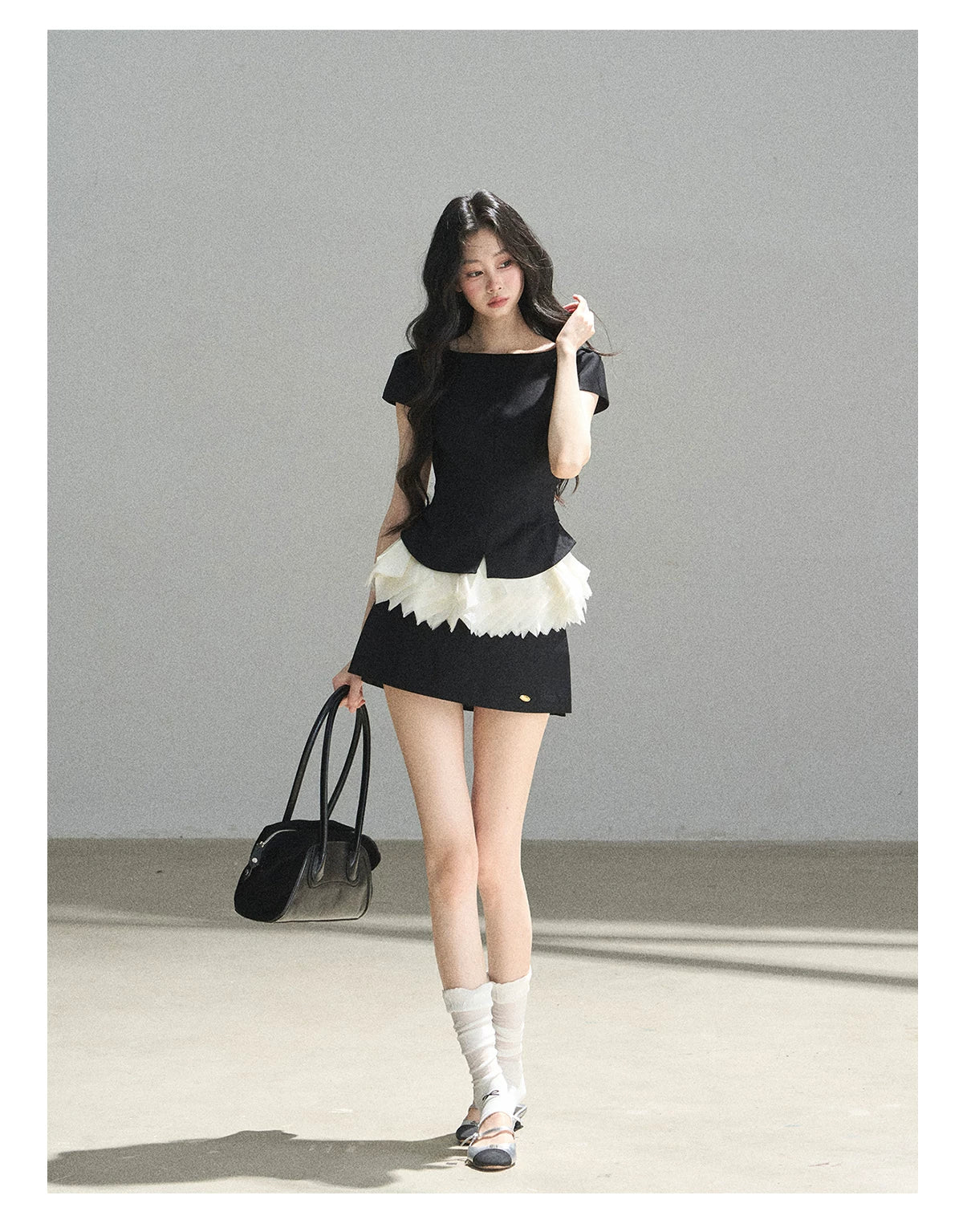 "The Unlit Spirit" High-Waisted A-Line Skort (Angora Red/ Tranquil Black)