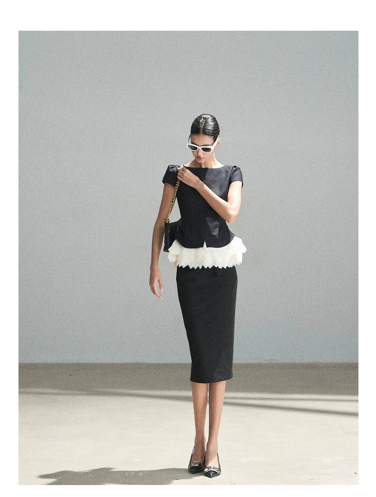 "Her Black & White Poem" Elegant Contrast Two-Piece Set