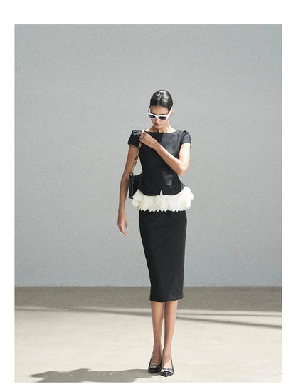 "Her Black & White Poem" Elegant Contrast Two-Piece Set