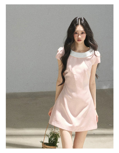 "First Bloom" Pink Mist Satin Puff Mini Dress