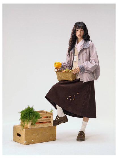 [CAN] "Lavender Plaid Notes" Dusty Purple Plaid Double Collar Cropped Jacket