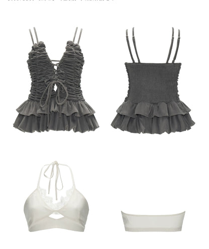 Ruched Ribbon Corset Cami Set WE995
