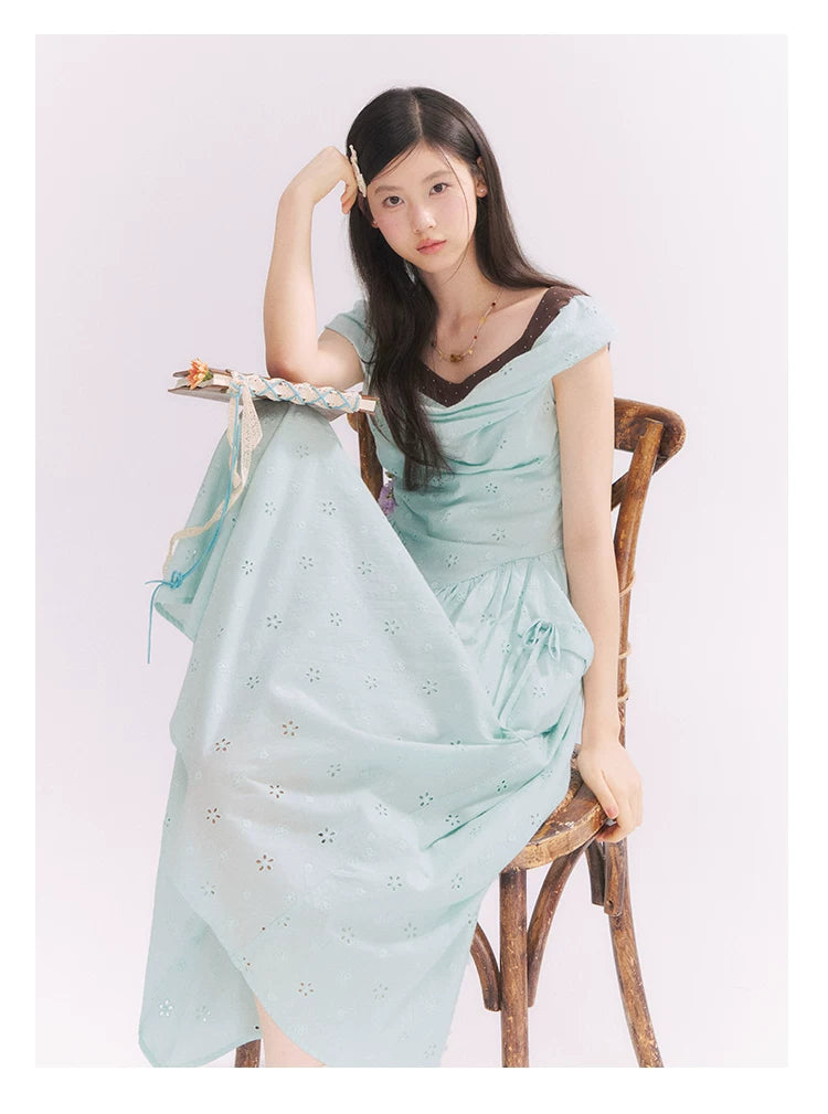 “Heartfelt Rendezvous” Mint Green French Embroidered Cutout Dress