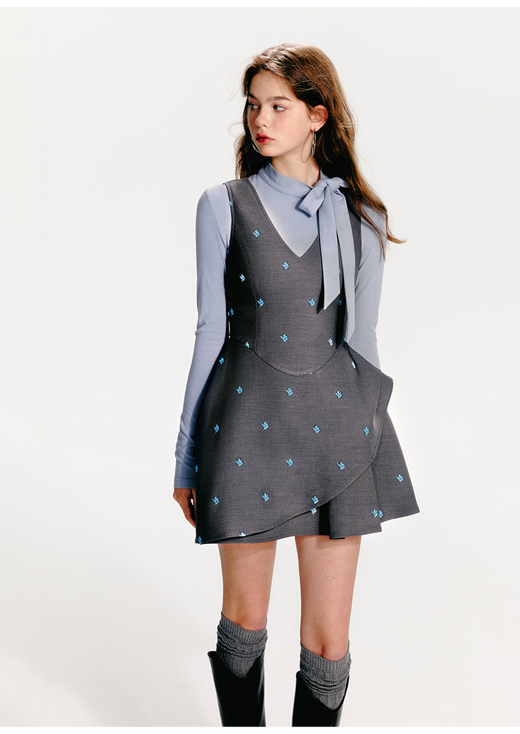 Mint Blue Flower V-neck Dress
