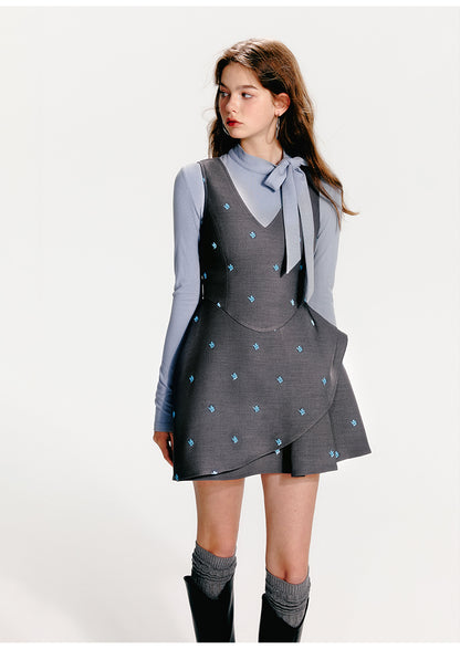 Mint Blue Flower V-neck Dress