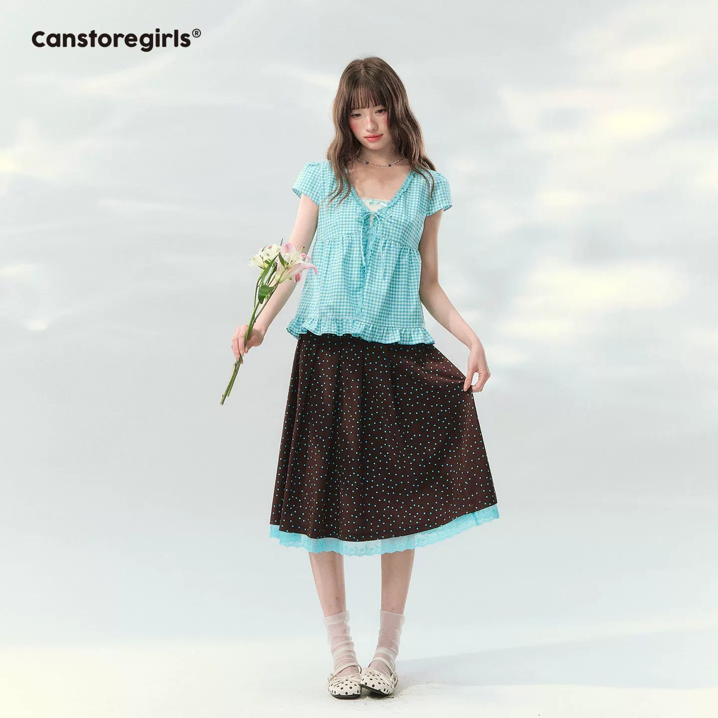 “Sea Salt Letters” Plaid Lace Layered Skirt Set  LL2026168