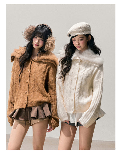 少也眼 “Gentle Echoes” French Fox-Fur Knit Cardigan 54554