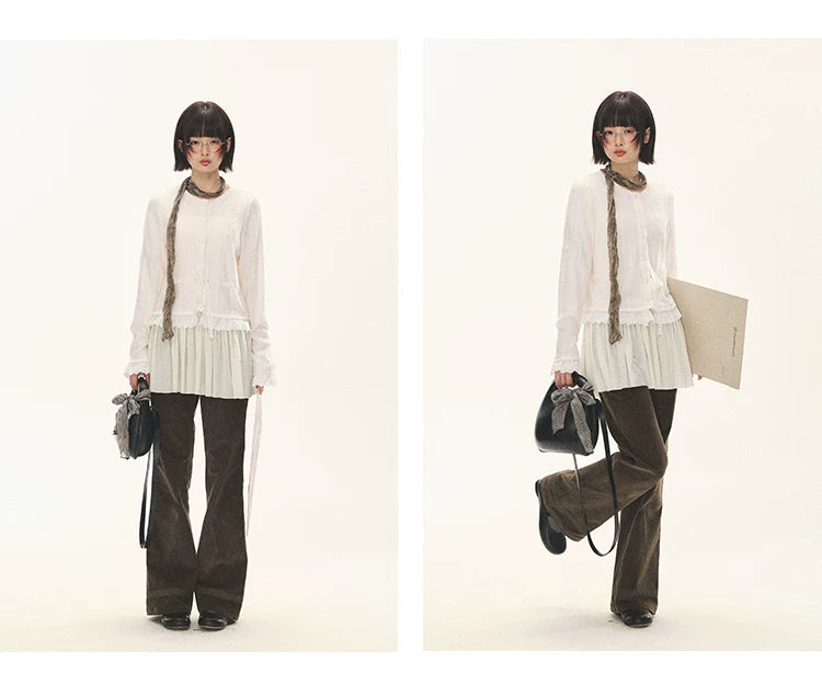 "Spring Memoir" TENCEL™ Wool Pleated Knit Midi Dress (Oat Gray/ Butter Cream)