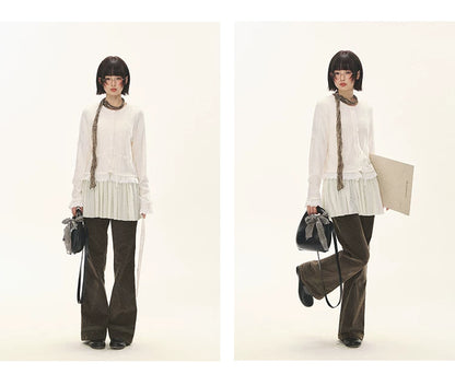 "Spring Memoir" TENCEL™ Wool Pleated Knit Midi Dress (Oat Gray/ Butter Cream)