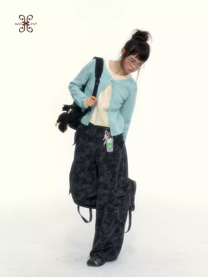 Camouflage Washed Wide-Leg Utility Pants