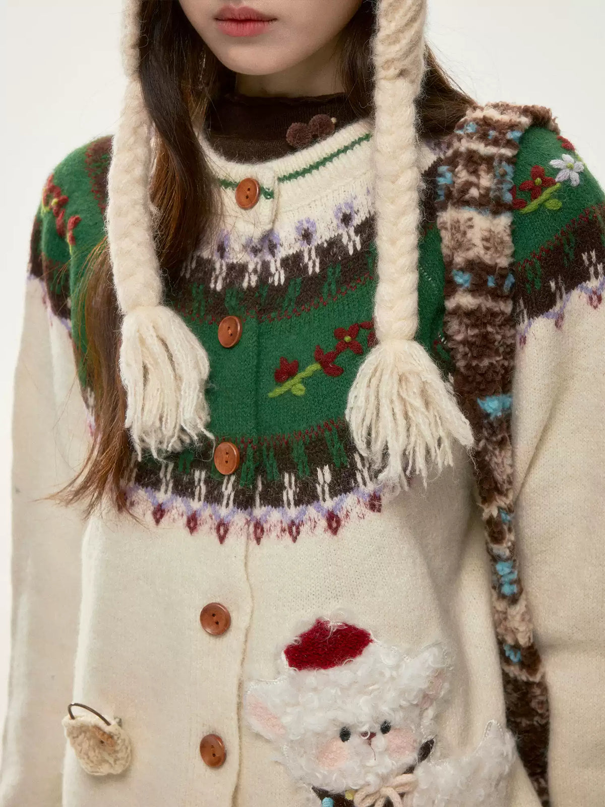 BIBIBENCY - Ivory Fair Isle Knit Cardigan
