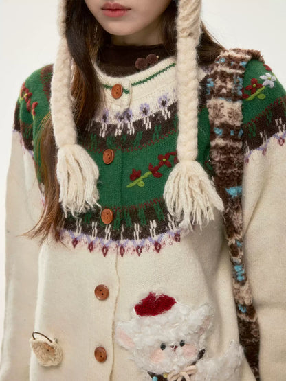 BIBIBENCY - Ivory Fair Isle Knit Cardigan