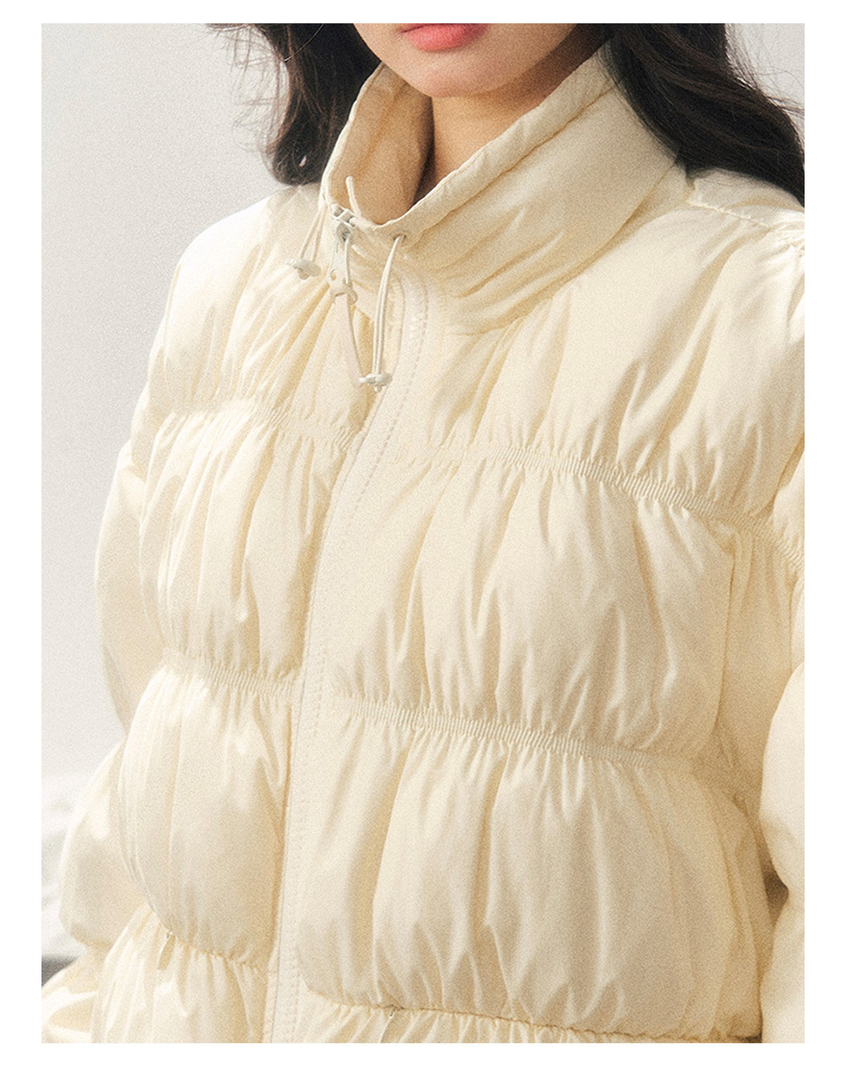 181225 “She Gazes at the Snow” White Duck Down Cropped Jacket - Milky Apricot White