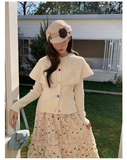 “Starlight Tulle Reverie” Apricot Polka Dot Mesh Skirt