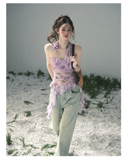 “Jacaranda Whisper” Orchid Purple Asymmetrical Halter Top