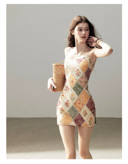"In Her Lingering Gaze" Van Dyke Brown Floral Cami Bodycon Mini Dress