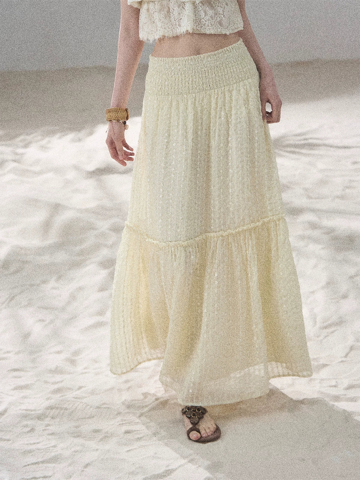"Whispering Wheat Fields" Sage Mist Lace Maxi Skirt